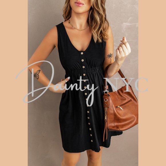 Casual Everyday Button Mini Dress Black - Picture 5 of 9